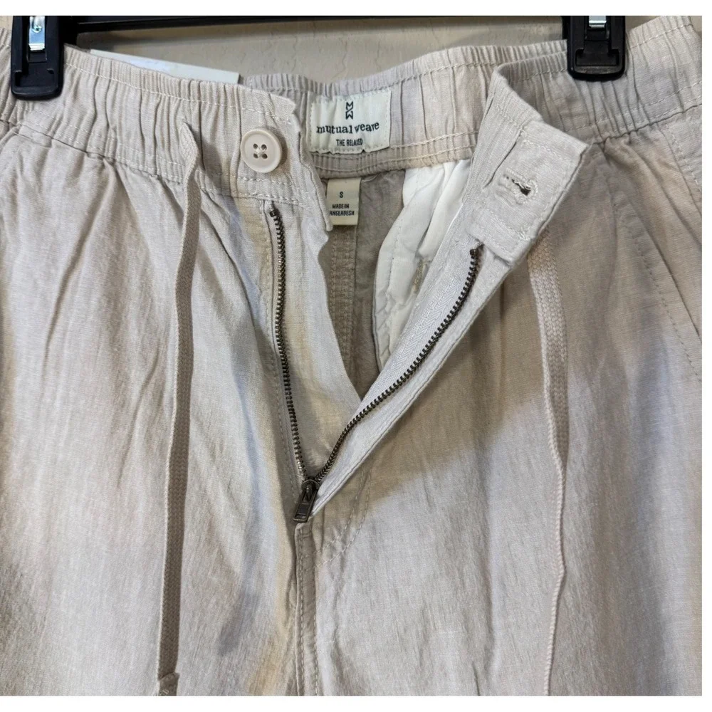 Mutual‎ Weave The Beach Pant Men S Khaki Chambray Relaxed Linen Blend Beach NEW